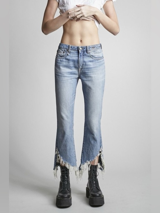 R13 Denim - R13 Kick Fit Torn Straight Jeans 30 Mason Blue Denim Raw Hem Minimalist NWT
